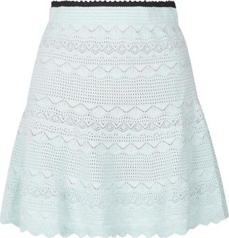 Self Portrait Pointelle Knit Mini Skirt - female - Self Portrait - Short Skirts - Green - M - Skirts