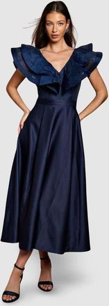 Coast Frill Shoulder Midi Dress in Navy at Nordstrom, Size 12