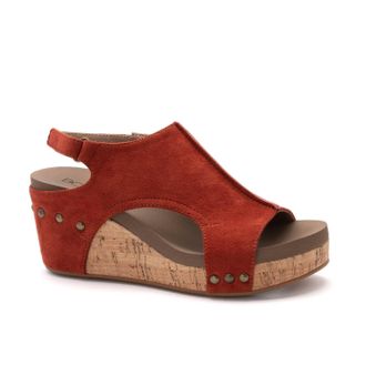 Corkys Footwear Womens Carley Wedge Sandal In Rust Suede