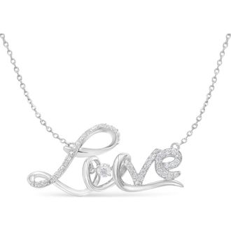 House of Brilliance 925 Sterling Silver 1/4 Cttw Diamond Cursive Love Pendant Necklace in White at Nordstrom