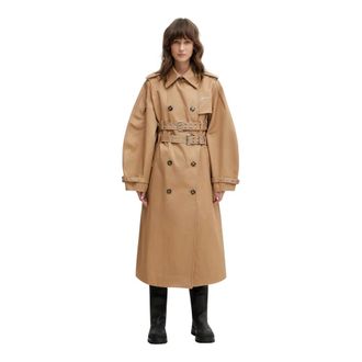 Ganni Jassen, Dames, Bruin, M, Katoen, Bonded Cotton Trench Coat