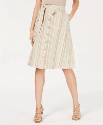 Bar III Striped Button Front Midi Skirt In Stone Multi