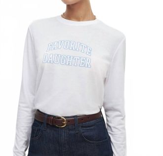 Favorite Daughter Cropped Collegiate Long Sleeve Tee In White/light Blue