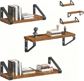 Relaxdays Relaxdays wall shelf set, 3 sizes: 30, 35, 40 cm wide, wood-look & metal, for books & d&eacute;cor, colour choice