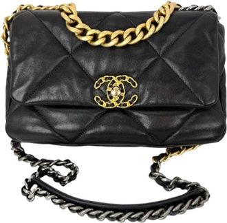Chanel Pre-owned 19 Large Lambskin Quilted Smooth Flap Bag - Dames - Vintage Schoudertas - Zwart - ONE Size - Leer - Vintage