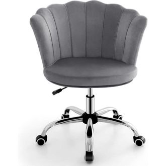 Costway Costway - Silla Tocador, Altura Ajustable 74-82 Cm, Sillas Escritorio Terciopelo Tapizado Con Ruedas Universales, Silla Escritorio Giratorio Oficina D