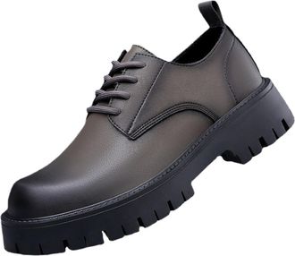 Generic Mens Genuine Leather Oxford Shoes Slip-Resistant Sole Breathable Comfort for Business Casual Wear(Grey,5.5 UK)