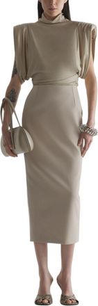 MUGLER Brown High-Neck Top with Structured Puff Sleeves