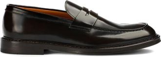 Doucal's Donkerbruine leren instapper met dienbladstiksels - Heren - Loafers - Bruin - 42 EU - Schoenen