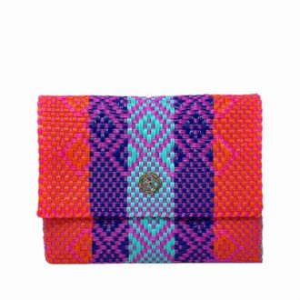 Lola's Bag Womens Colorful Woven Long Braided Strap Crossbody Bag In Orange Multi
