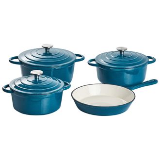 Beliani Bater&iacute;a De Cocina De 7 Piezas De Hierro Fundido Apto Para El Horno Compatible Con Todo Tipo De Placas Cocina Azul Castora