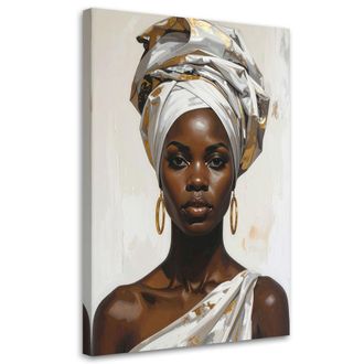 Feeby Cuadro En Lienzo, Mujer Con Turbante Blanco Estilo Glamour, 80x120