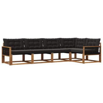 vidaXL Conjunto De Sof&aacute;s De Exterior Con Coj&iacute;n 5 Pcs Natural Y Negro Vidaxl