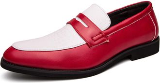 Generic Men Two Tone Colors Penny Loafer Slip On Pull on Dress Shoes Casual Boat Shoes Moccasins (White/Red,12.5)