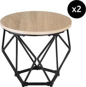 TecTake Set de 2 mesas de centro geom&eacute;tricas y estilo industrial madera clara