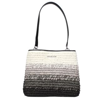 Michael Kors Damens Pratt Umh&auml;ngetasche Raffia Schwarz/Grau