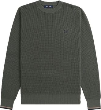 Fred Perry Waffle Stitch Jumper - Heren - Ronde hals truien - Groen - 2XL - Katoen - Truien & Vesten