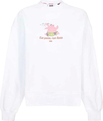 GCDS Gcds, Hoodies & sweatvesten, Dames, Wit, 2Xs, Katoen, Katoenen sweatshirt met Ribbed Kraag Print