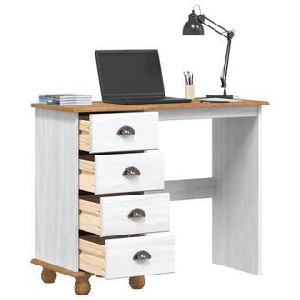Berkfield Home White Desk ASKIM with Drawers White 95x40x75 cm Solid Wood Pine | Size: 95 x 40 x 75 cm