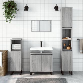 vidaXL Vidaxl - Set De Muebles De Ba&ntilde;o 3 Pzas Madera Contrachapada Gris Sonoma