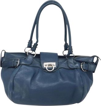Ferragamo Pre-owned Shoulder Bags, female, Blue, Size: ONE SIZE Pre-owned Vintage Gancini Lock Leather Tote Bag