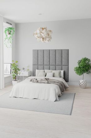 Aspire Home Accents EasyMount Wall Mounted Upholstered Panels, Modular DIY Headboard in Saxon Twill Fabric (Pack of 4) in Grey