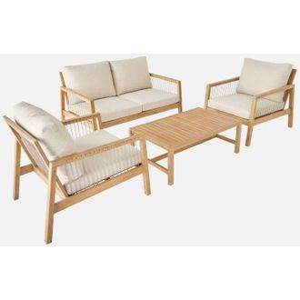 Sweeek Salotto da giardino in legno e corda, 4 posti