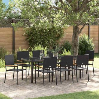 vidaXL Conjunto De Comedor De Jard&iacute;n 9 Pcs Negro Rat&aacute;n Sint&eacute;tico Vidaxl