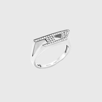 Diesel Stainless steel glitz signet ring - Rings - Unisex - Silver