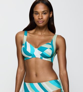 Triumph B&uuml;gel-Bikini-Top TRIUMPH Summer Mix & Match W 01 pt, Damen, Gr. 46, Cup F, blau (blau, light combination), Microfaser, Obermaterial: 80% Polyamid, 20%