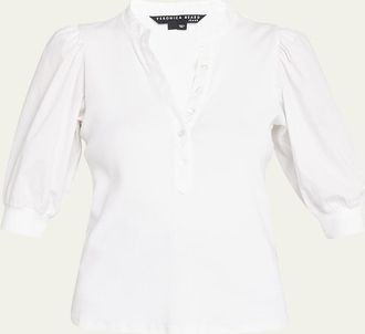 Veronica Beard Coralee Puff Sleeve Button-Front Top
