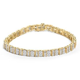 House of Brilliance 10K Yellow Gold 4.0 Cttw Baguette & Round Cut Diamond Bezel Tennis Bracelet at Nordstrom