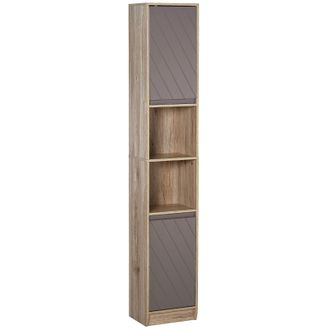 HOMCOM Homcom - Armario Alto Para Ba&ntilde;o Mueble Columna De Ba&ntilde;o Con 2 Puertas Y 2 Estantes Abiertos Almacenamiento Auxiliar Para Sal&oacute;n 30x24x170 Cm Roble Y Gri