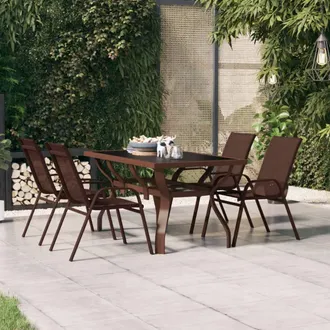 vidaXL Mesa De Jard&iacute;n Acero Y Vidrio Marr&oacute;n Y Negro 140x70x70 Cm Vidaxl