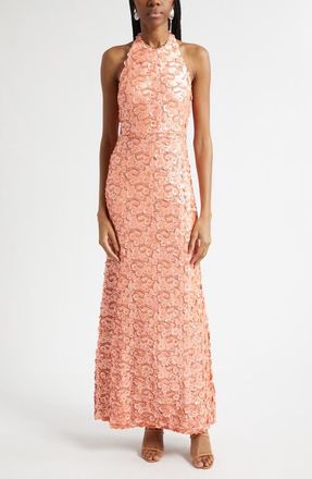 Ramy Brook Giada Sequin Halter Gown in Coral Paillette at Nordstrom, Size 10
