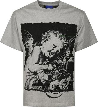 Awake NY Tops, Heren, Grijs, S, Nylon, Stad Cherub Print T-shirt