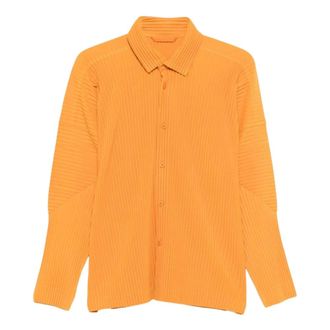 Issey Miyake Overhemden, Heren, Oranje, L, Bottoned overhemd met lange mouwen