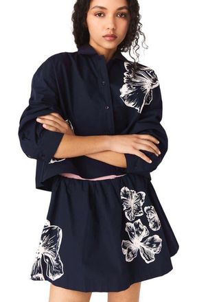 Maje Cropped cotton shirt in Navy at Nordstrom, Size X-Small