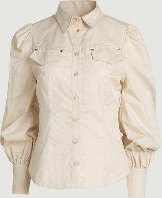 Karen Millen Womens Cotton Sateen Pocket Detail Woven Shirt - Beige - Size 12 UK