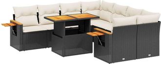 vidaXL Set De Sof&aacute;s De Jard&iacute;n Con Cojines 9 Pzas Rat&aacute;n Sint&eacute;tico Negro Vidaxl