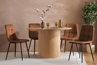 Birlea Axel Round Fluted Dining Set Table with 4 Chairs in Brown