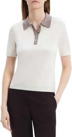 Theory Contrast Wool Blend Polo Sweater in Ivory/Cinder at Nordstrom Rack, Size Petite