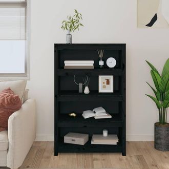 Berkfield Home Beautiful Book Cabinet Black 80x35x126 cm Solid Wood Pine | Size: 80 x 35 x 126 cm