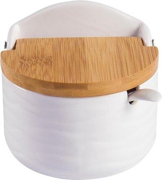 OEM Bol De Cer&aacute;mica Para Az&uacute;car Y Sal Con Tapa Y Cuchara De Bamb&uacute;, Salero De 280 Ml