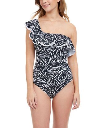 Gottex Black Swan One Shoulder Ruffle One-Piece
