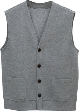 AlltheMen Mens Casual V Neck Knitted Gilets Sleeveless Cardigan Smart Casual Jumper Knitwear Button Front Light Grey XXL