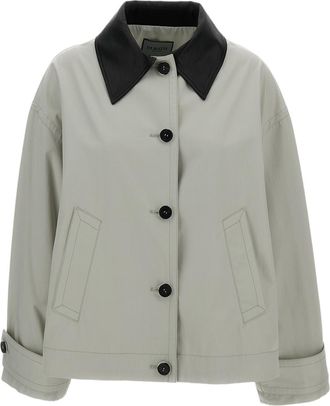 Durazzi Milano Cotton Jacket with Contrasting Leather Collar