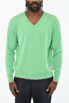 Dsquared2 Distressed Effect Virgin Wool Effect V-Neck Sweater size M