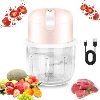 OEM Minirebanadora El&eacute;ctrica De Cebollas Con Conexi&oacute;n Usb - 250 Ml - Recargable - Cuchilla De Acero Inoxidable - Rosa