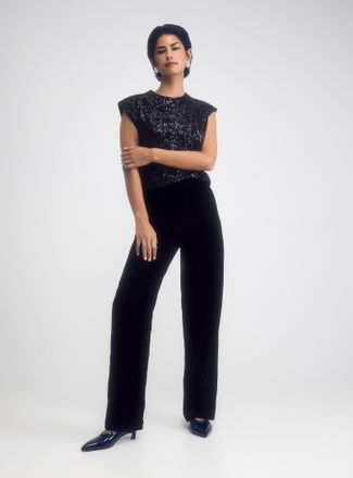 Contemporaine Womens Flowy velvet pant Fit: Wide leg, high rise